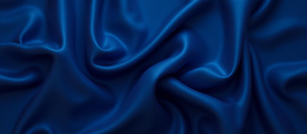 Tissu en soie bleu profond drapé de manière fluide.